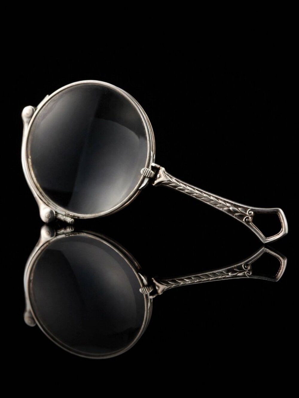 Sterling Silver Folding Lorgnette with Brocade Case